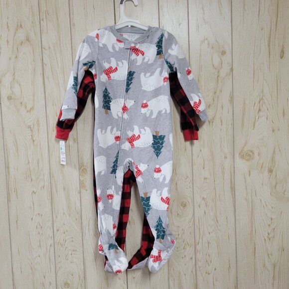 Carter's Holiday Footed Fleece Zip Up Pajamas 2T - Picture 3 of 3